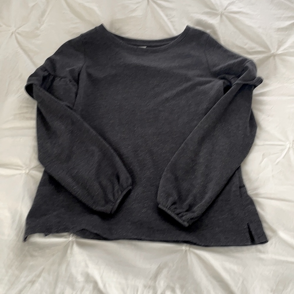 dark gray ruffled long sleeve blouse